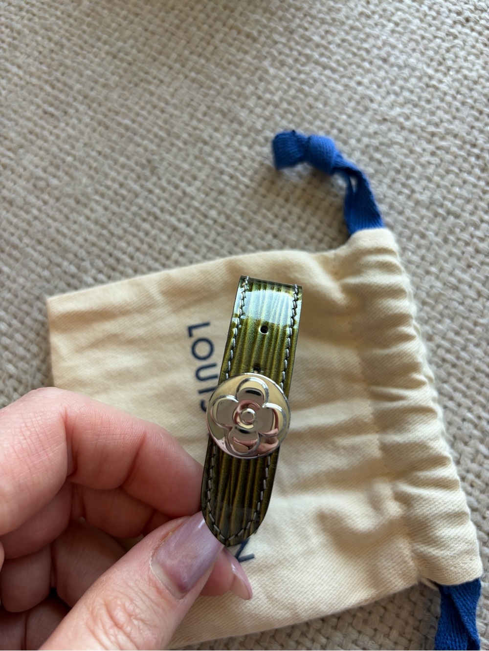 Louis Vuitton green Cyber Epi leather Millennium Wish bracelet